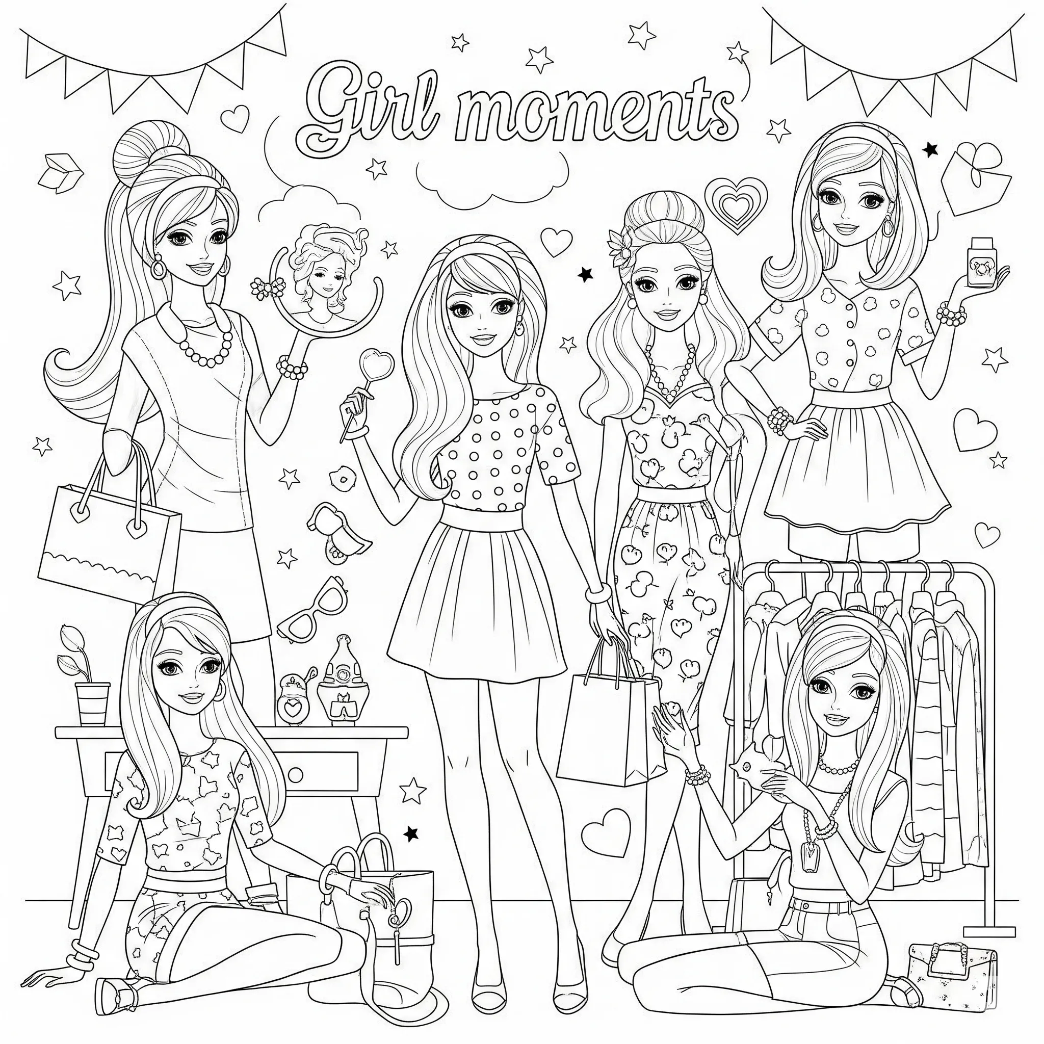 Gambar Gambar Mewarnai Cantik Girl Moments 2 siap untuk diwarnai
